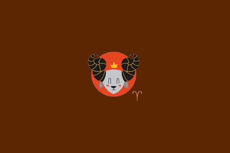 Ilustração do signo de Áries, representado por um carneiro com chifres dourados e pretos e um fundo vermelho