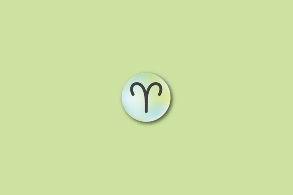 Ilustração do signo de áries, em um círculo com as cores verde, azul e amarelo, sobre um fundo verde