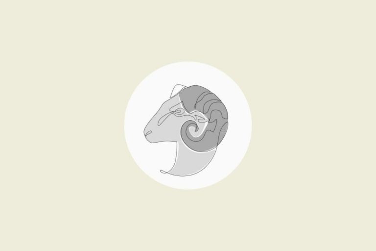 Ilustração do signo de áries em preto e branco, dentro de um círculo, sobre um fundo bege-claro