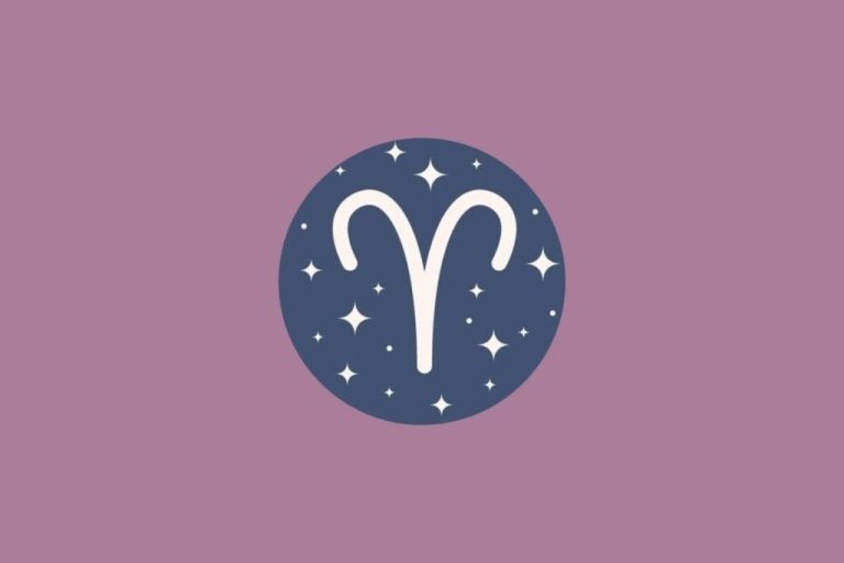 Ilustração do signo de áries em um círculo verde e em um fundo roxo