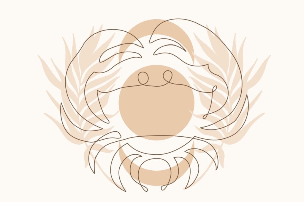 Ilustração com folhas do signo de Câncer em um fundo rosa