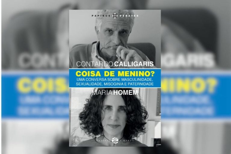 Capa de livro com imagem de um homem e uma mulher em preto e branco e uma faixa azul com o título do livro e nos dos autores