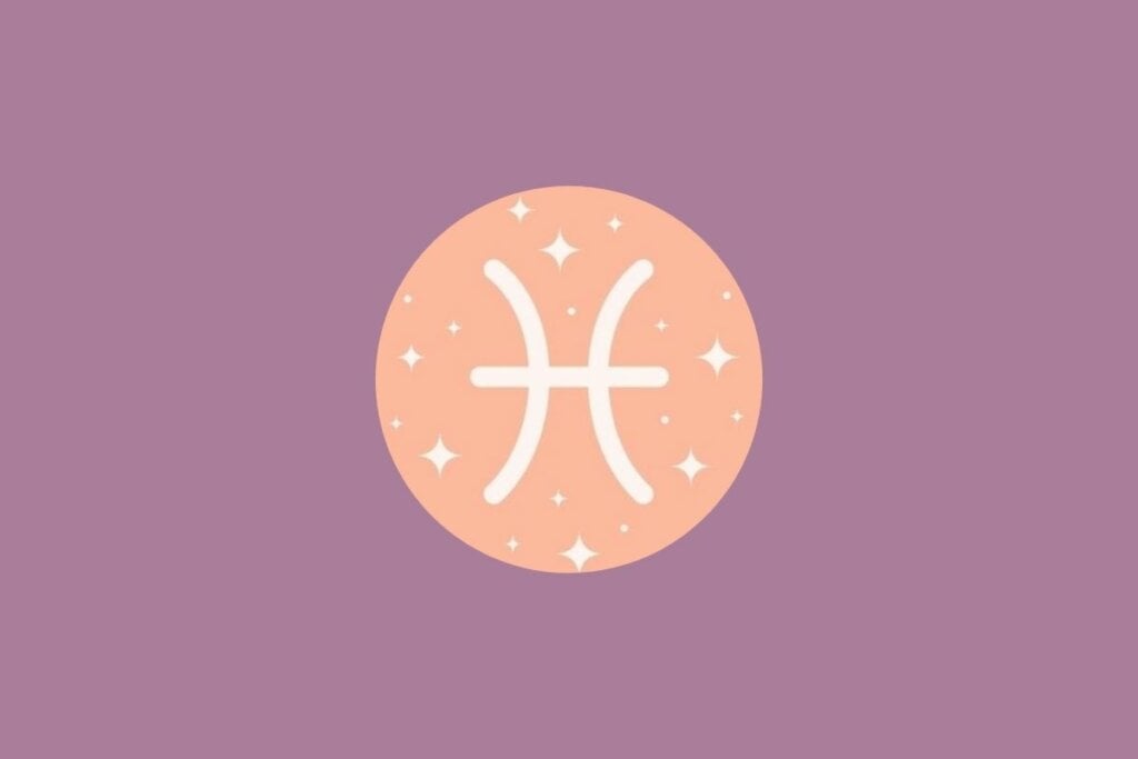 Ilustração do signo de peixes em um círculo verde e em um fundo roxo