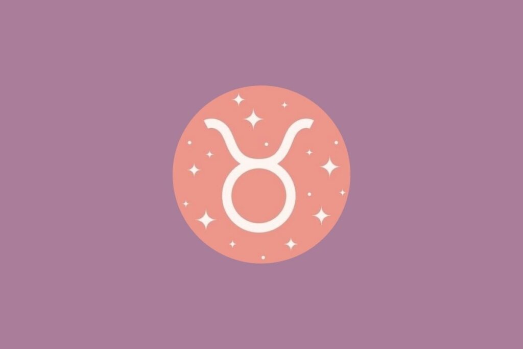 Ilustração do signo de touro em um círculo verde e em um fundo roxo