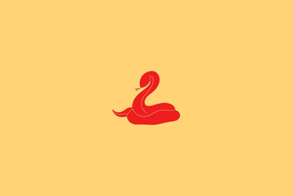 Ilustração do signo de Serpente, em fundo amarelo-claro, contendo a silhueta de uma serpente em vermelho