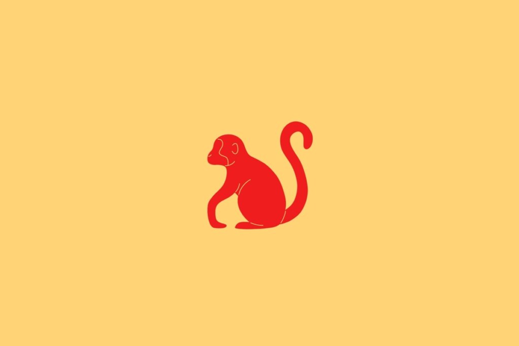 Ilustração do signo de Macaco, em fundo amarelo-claro, contendo a silhueta de um macaco em vermelho
