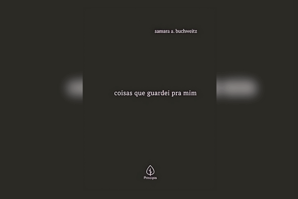 Capa do livro “Coisas que guardei pra mim” com fundo preto e tipografia minimalista
