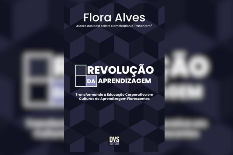 Capa do livro Revolução da aprendizagem com desenhos geométricos em azul-escuro 