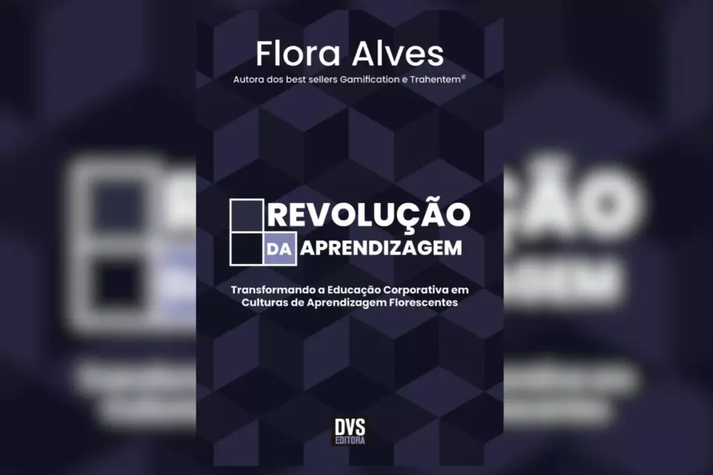 Capa do livro Revolução da aprendizagem com desenhos geométricos em azul-escuro