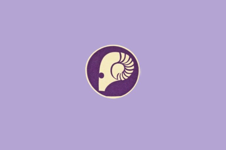 Ilustração minimalista do signo de Áries, representado por um carneiro estilizado em círculo roxo