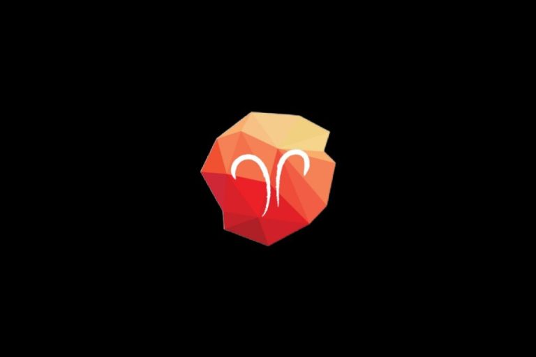 Ilustração do símbolo do signo de áries em um cristal vermelho e laranja sobre o fundo preto
