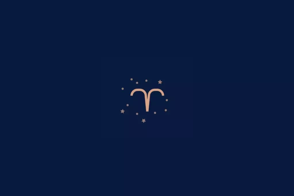 Ilustração do signo de áries rodeado por estrelas em um fundo azul-escuro