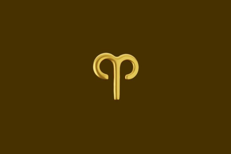 Ilustração do símbolo do signo de Áries dourado em um fundo marrom
