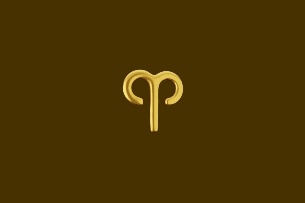 Ilustração do símbolo do signo de Áries dourado em um fundo marrom
