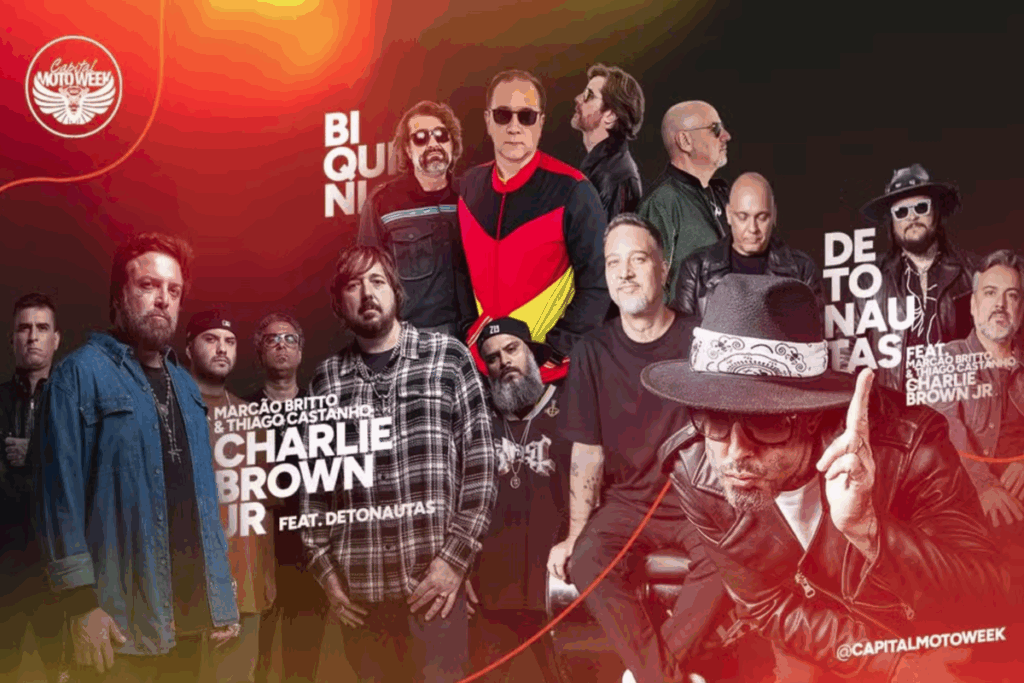Montagem promocional de "Capital Moto Week" com Detonautas, Charlie Brown Jr. e Biquini