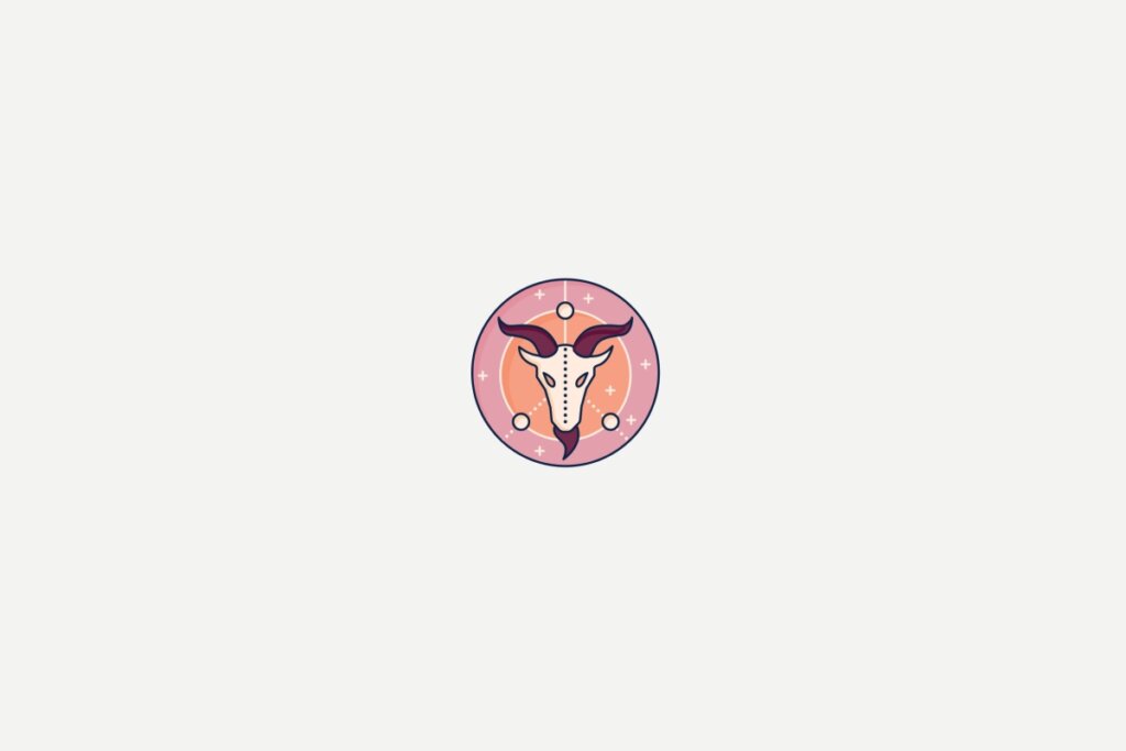 Ilustração do signo de Capricórnio dentro de um círculo rosa