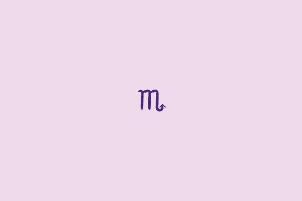 Ilustração do signo de escorpião em um fundo roxo