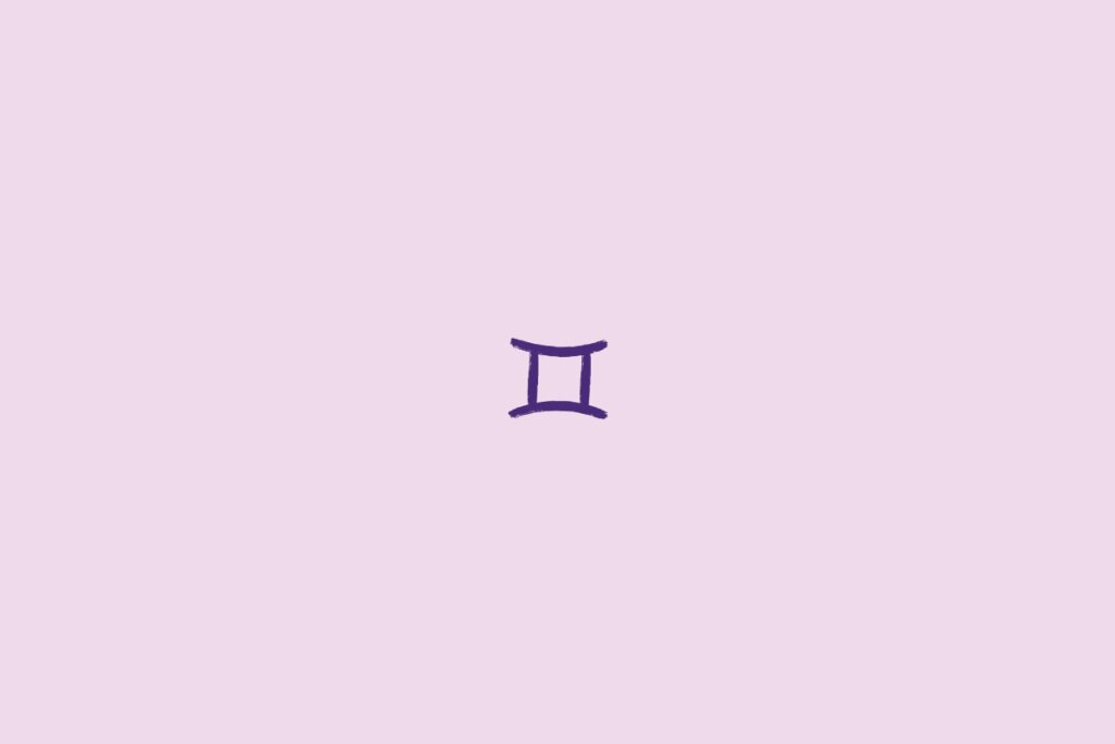 Ilustração do signo de gêmeos em um fundo roxo