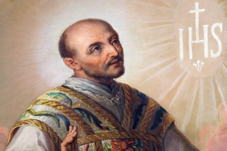Pintura do Santo Inácio de Loyola olhando para cima