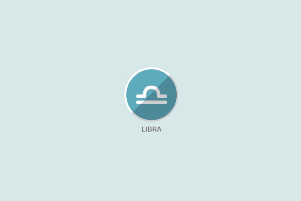 Ilustração em fundo azul-claro com o símbolo do signo de Libra dentro de círculo azul