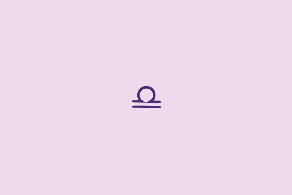 Ilustração do signo de libra em um fundo roxo