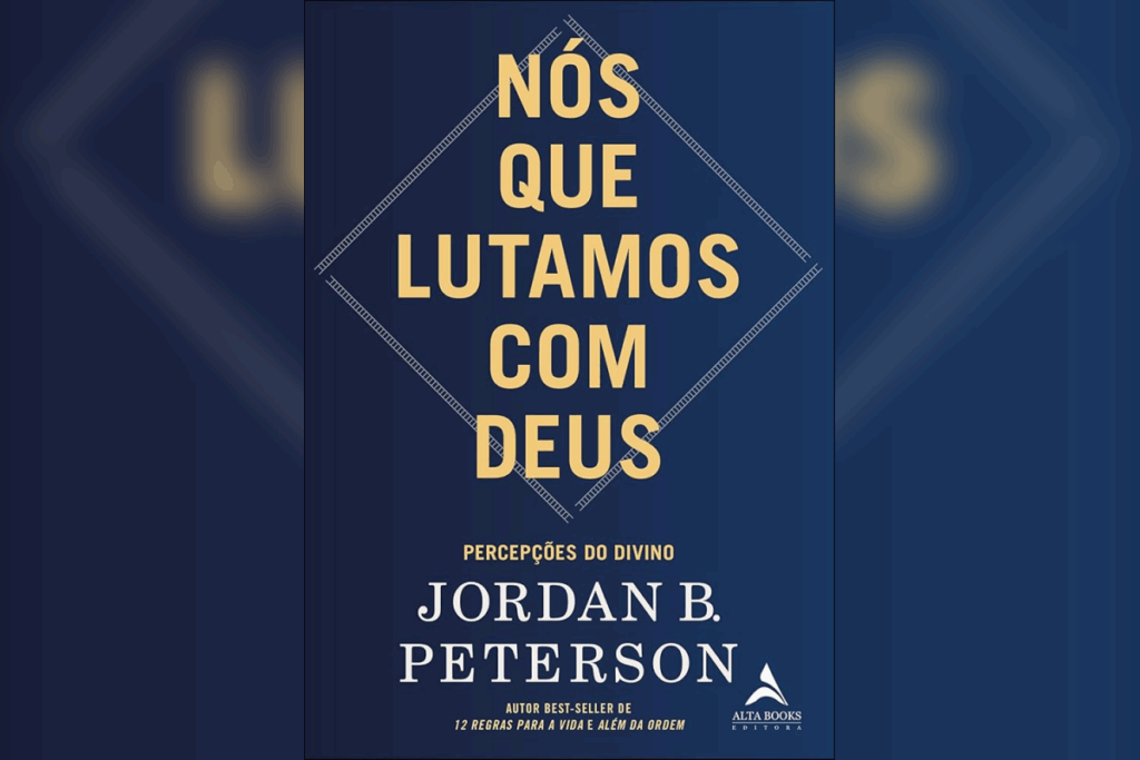 Capa do livro "Nós que lutamos com Deus" com fundo azul escuro e tipografia em amarelo destacando o título