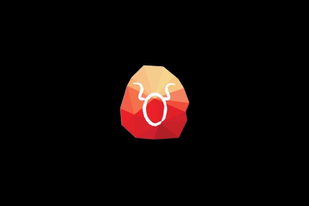 Ilustração do símbolo do signo de touro em um cristal vermelho e laranja sobre o fundo preto