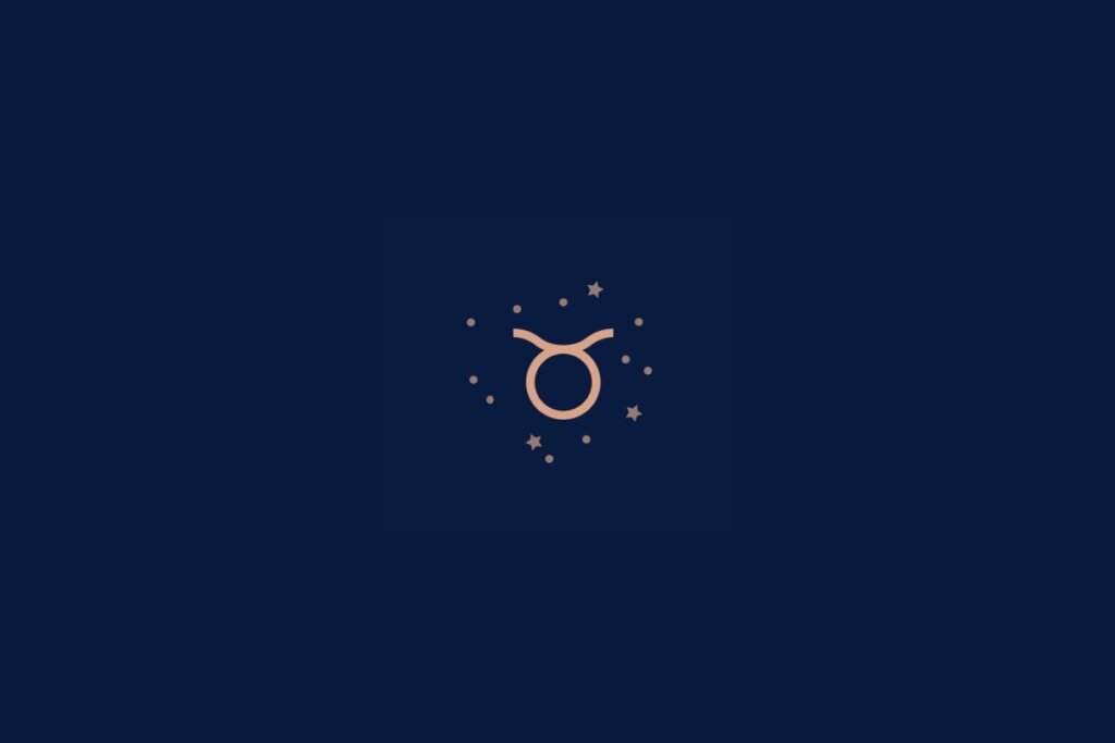 Ilustração do signo de touro rodeado por estrelas em um fundo azul-escuro