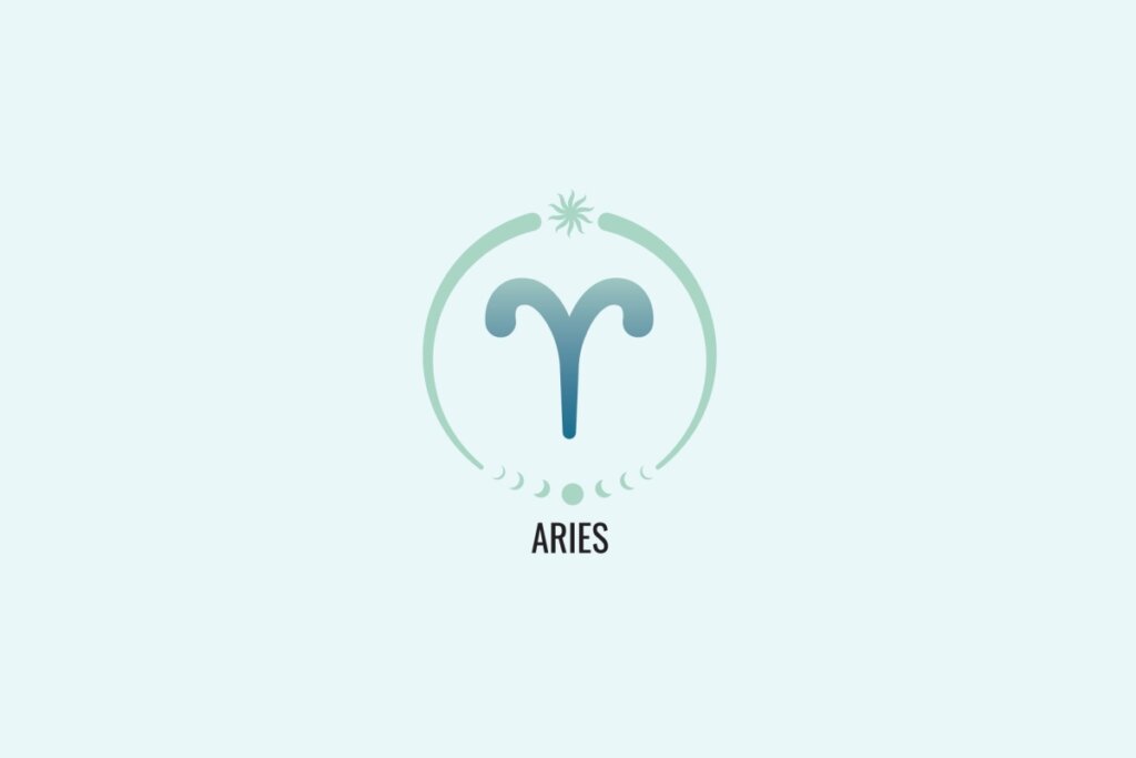 Ilustração do signo Áries, com símbolo em forma de
