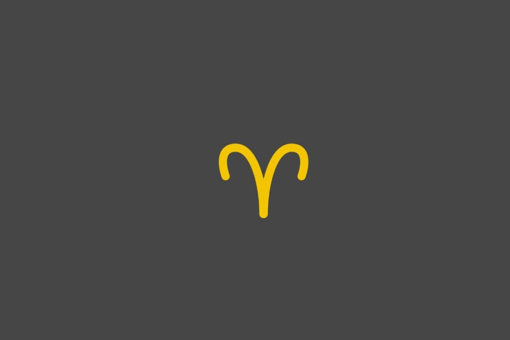 Ilustração do signo de áries em amarelo em um fundo cinza
