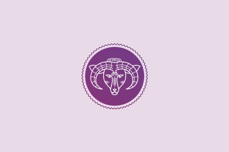 ilustração de um carneiro representando o signo de áries em círculo roxo em fundo lilás