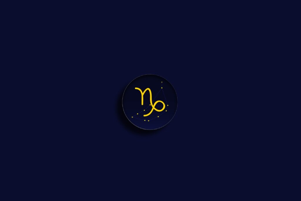 Ilustração do signo de capricórnio em amarela sobre um fundo azul-escuro