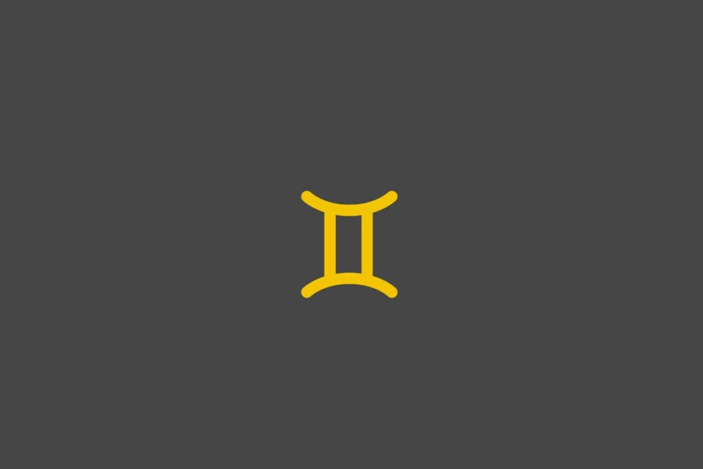 Ilustração do signo de gêmeos em amarelo em um fundo cinza