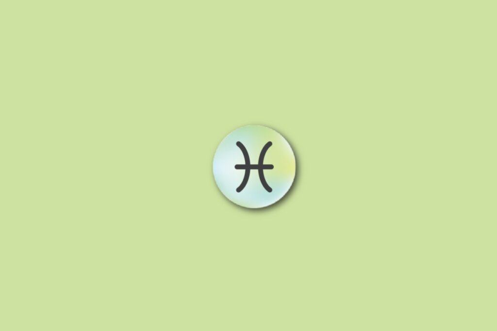 Ilustração do signo de peixes, em um círculo com as cores verde, azul e amarelo, sobre um fundo verde