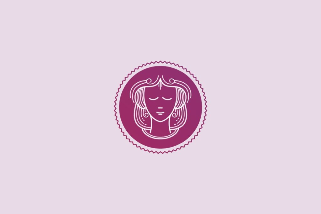 ilustração de uma mulher representando o signo de virgem em círculo roxo em fundo lilás